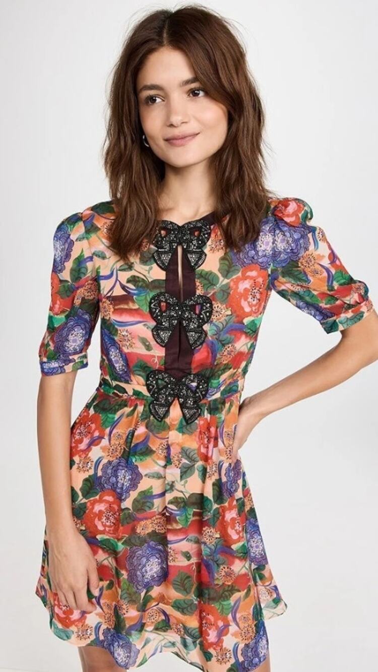 Saloni Jamie Short Dress Multi Dianthus Floral Black Bows Size 4 Romantic Fem